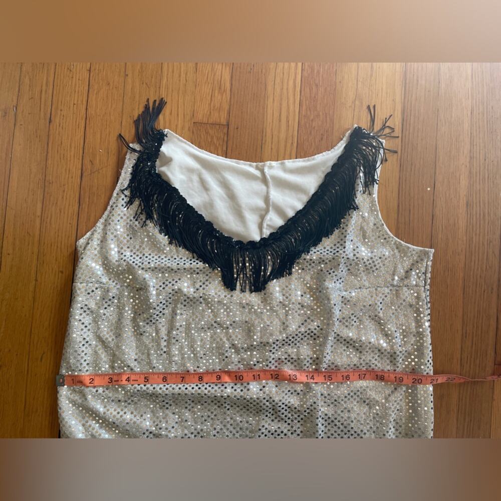 90s Vintage Silver Mirror Sequin Mini Dress with Black Fringe - Picture 4 of 6